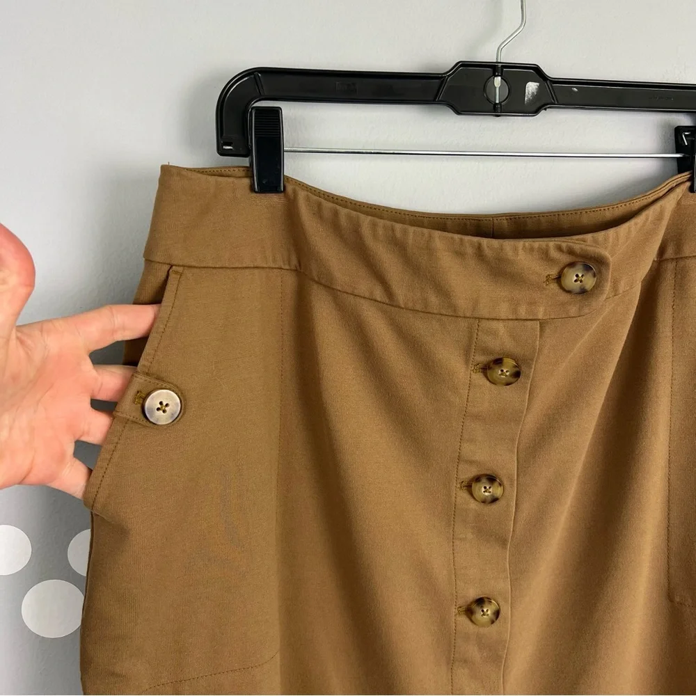 J. Jill Ponte Acron Brown Knit Front Button A-Line Classic Skirt Size Large